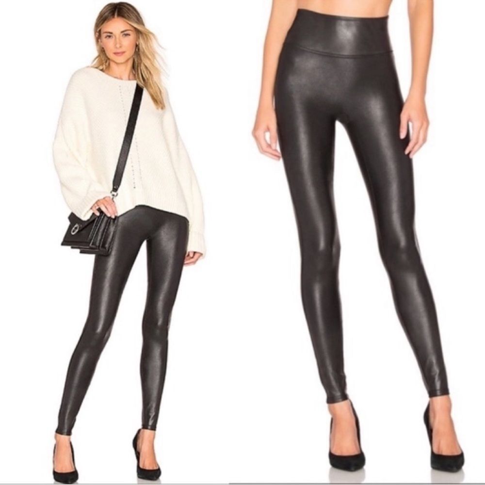 SPANX Faux Leather waxed high rise black legging xs